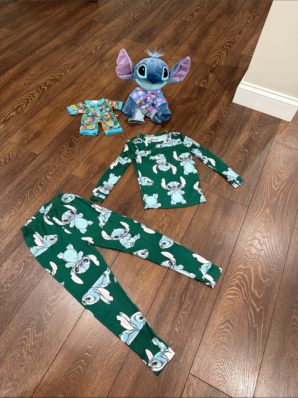 Green Stitch Print Kids Pajama Set with Build a Bear Stitch